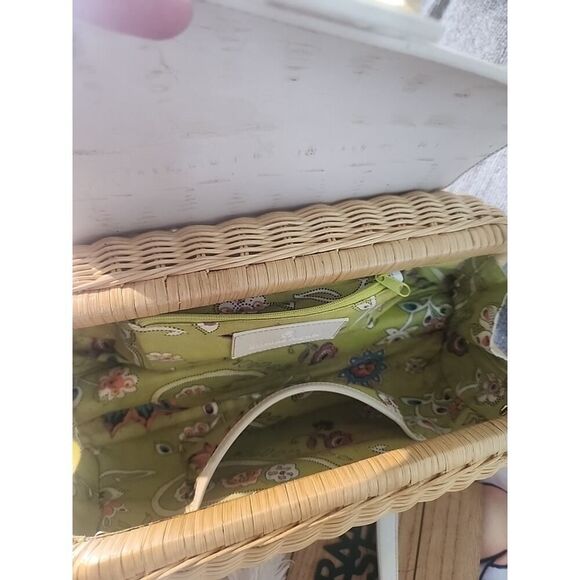 ETIENNE AIGNER Woven Wicker Basket Oblong Purse Handbag Leather Handles Straw - Picture 10 of 10